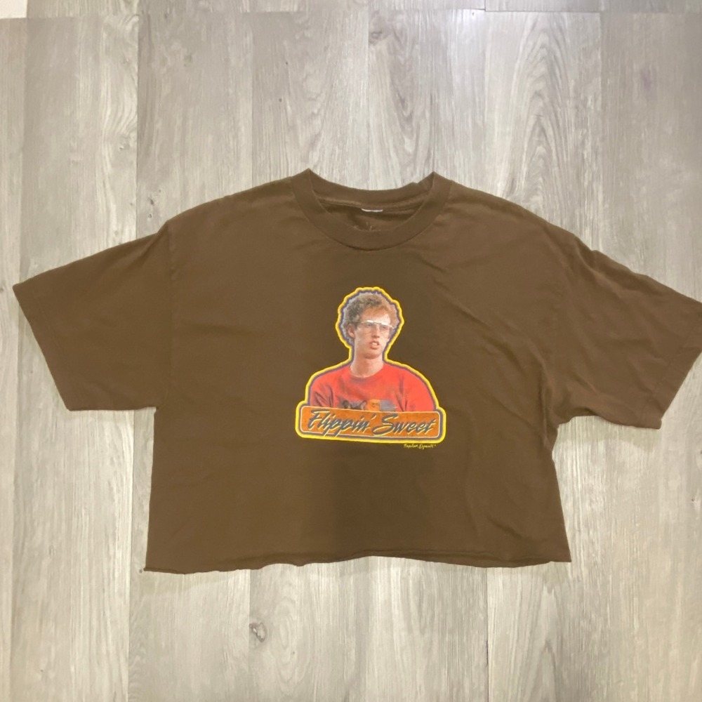 Napoleon Dynamite Women's Large Flippin Sweet Graphic Cropped Brown T-Shirt